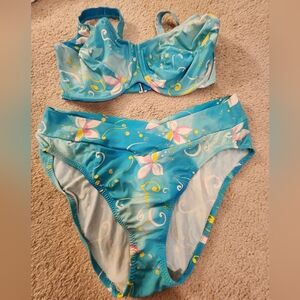 Teal Yellow White Floral Bikini Set Size 16 DD/F Cups Cruise Beach Pool Tropical